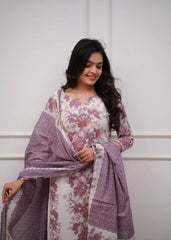 Floral printed sequence work cotton kurti set