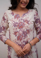 Floral printed sequence work cotton kurti set