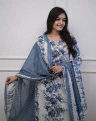 Floral printed sequence work cotton kurti set