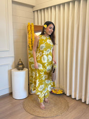 Cotton cut sleeves A-line pattern co-ord set