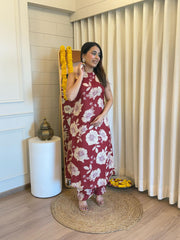 Cotton cut sleeves A-line pattern co-ord set