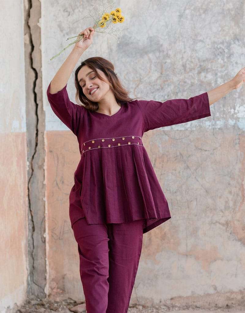 Designer peplum top cotton co-ord set Eraya