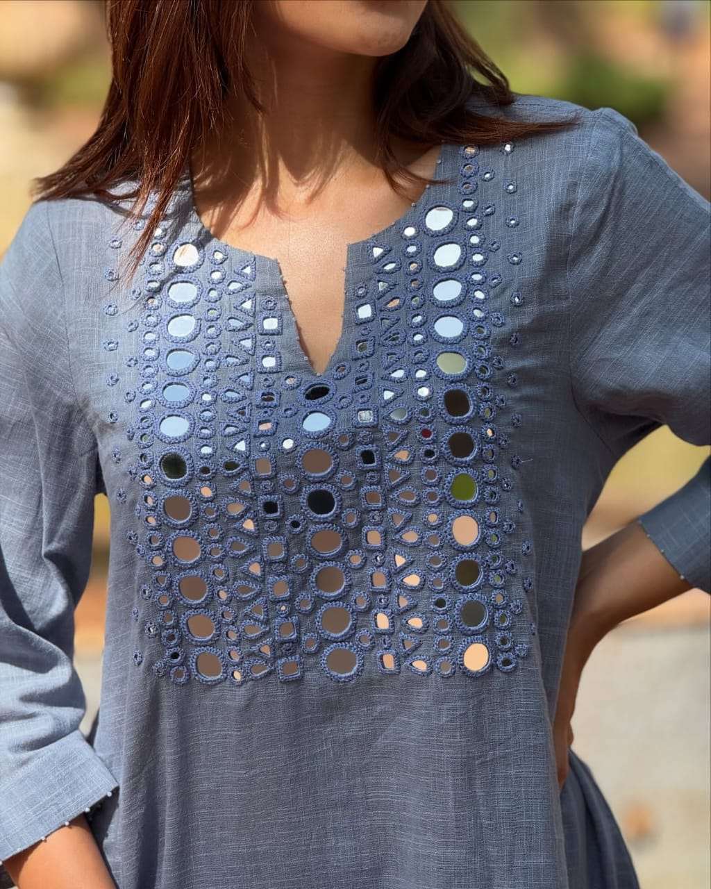 Neel sheesh cotton slub kurta (set of 2)