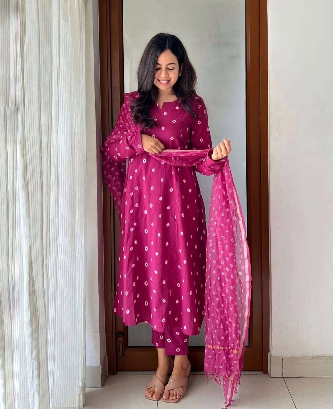 Pure cotton aliya cut kurti with ajrakh dupatta (set of 2)