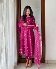 Pure cotton aliya cut kurti with ajrakh dupatta (set of 2)