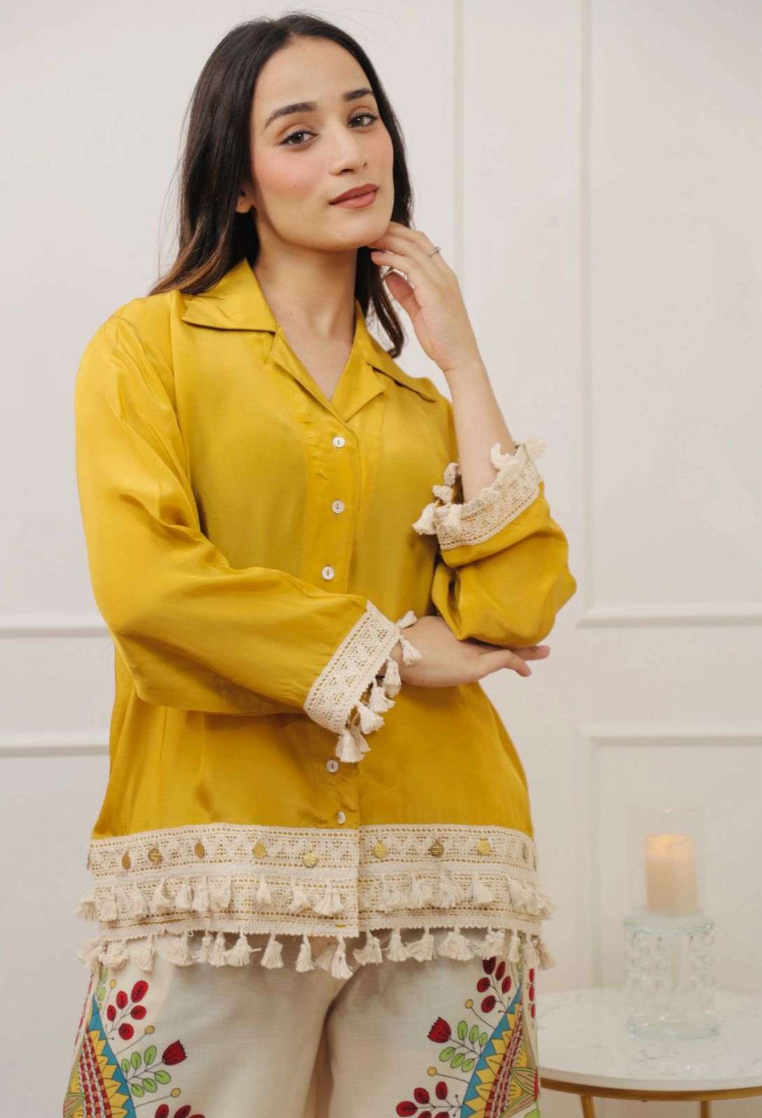 Designer cotton slub co-ord set with printed plazo (set of 2)