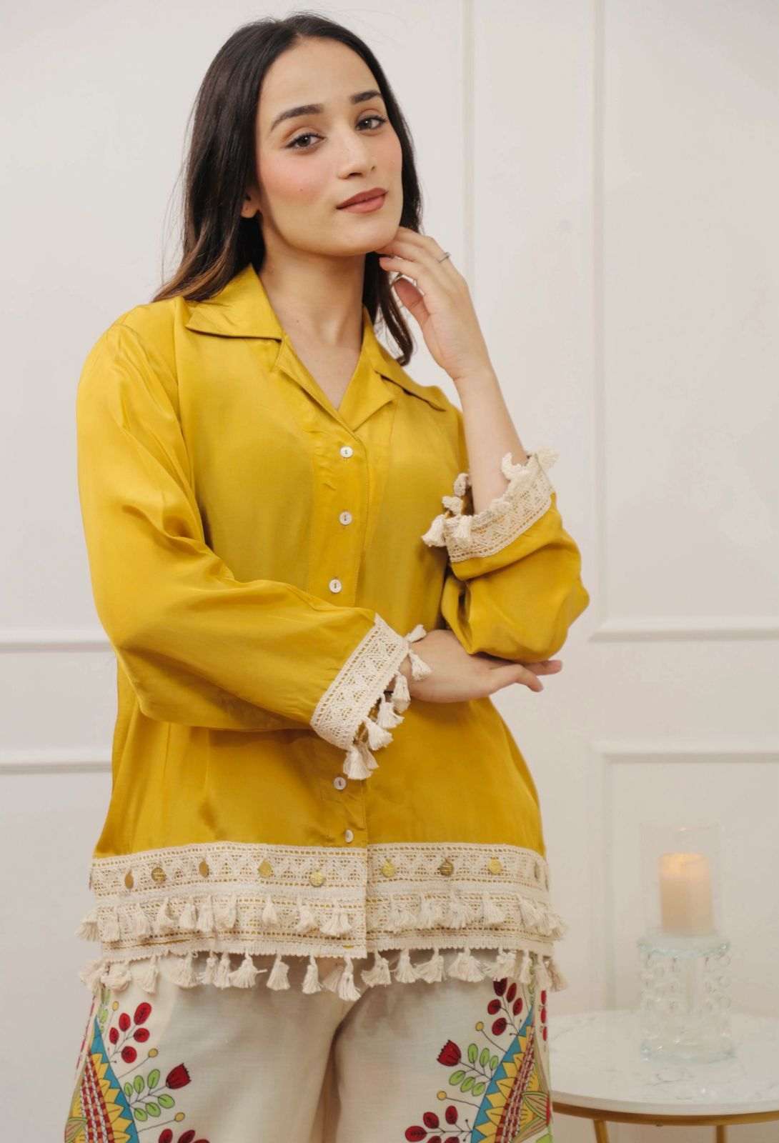 Designer cotton slub co-ord set with printed plazo (set of 2)