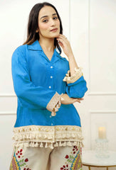 Designer cotton slub co-ord set with printed plazo (set of 2)