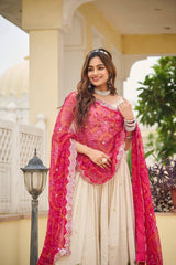 Pure tissue silk lehanga choli set with bandhani georgette dupatta (set of 3)