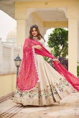 Pure tissue silk lehanga choli set with bandhani georgette dupatta (set of 3)