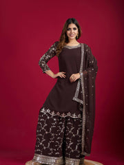 Party wear kurta-plazo and dupatta with detailed work