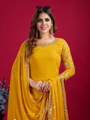 Party wear kurta-plazo and dupatta with detailed work