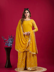 Party wear kurta-plazo and dupatta with detailed work