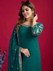 Party wear kurta-plazo and dupatta with detailed work