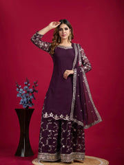 Party wear kurta-plazo and dupatta with detailed work