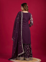 Party wear kurta-plazo and dupatta with detailed work