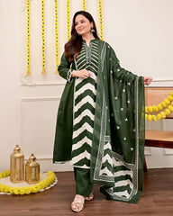 Panel print pure cotton kurta-set with pant & dupatta