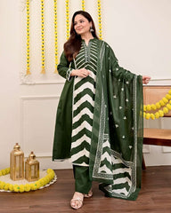 Panel print pure cotton kurta-set with pant & dupatta