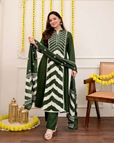 Panel print pure cotton kurta-set with pant & dupatta