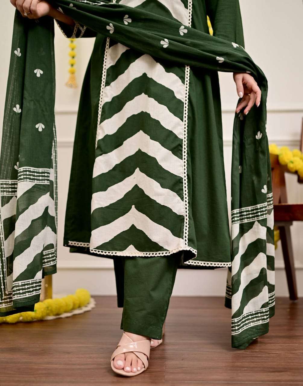 Panel print pure cotton kurta-set with pant & dupatta
