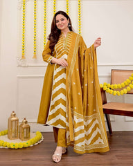 Panel print pure cotton kurta-set with pant & dupatta