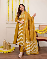 Panel print pure cotton kurta-set with pant & dupatta