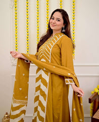 Panel print pure cotton kurta-set with pant & dupatta