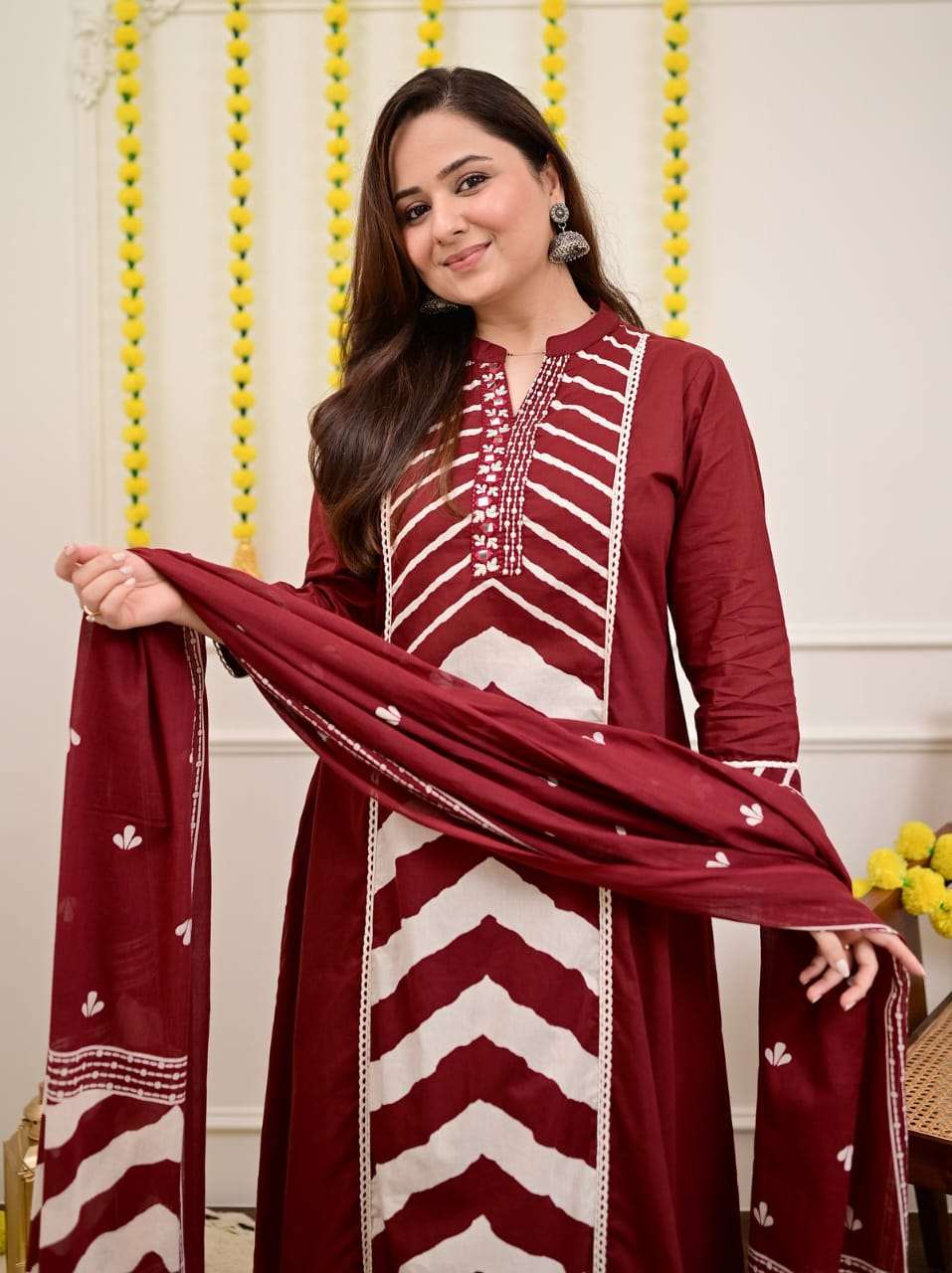 Panel print pure cotton kurta-set with pant & dupatta