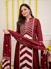 Panel print pure cotton kurta-set with pant & dupatta