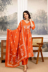 Premium Cotton Detailed yoke work kurti set