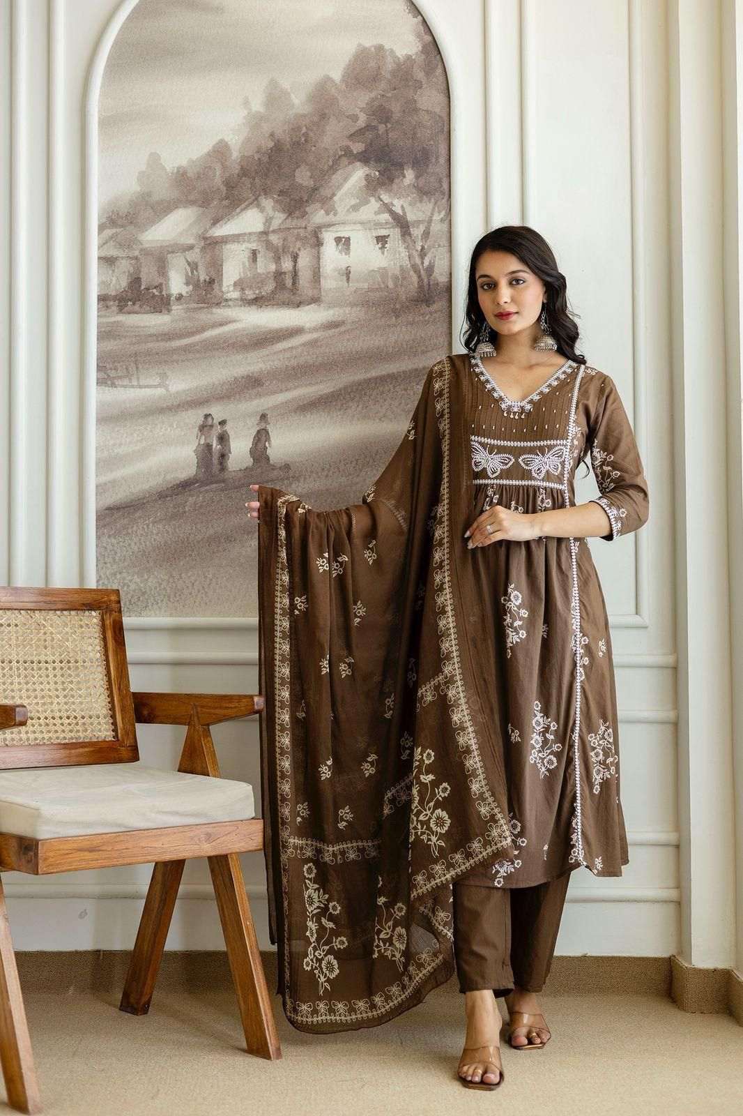 Premium Cotton Detailed yoke work kurti set