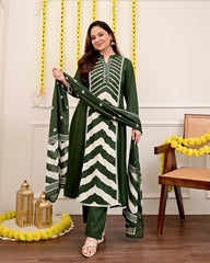 Panel print pure cotton kurta-set with pant & dupatta