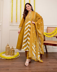 Panel print pure cotton kurta-set with pant & dupatta