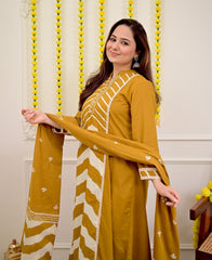 Panel print pure cotton kurta-set with pant & dupatta