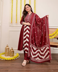 Panel print pure cotton kurta-set with pant & dupatta