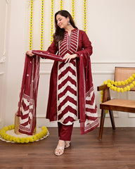 Panel print pure cotton kurta-set with pant & dupatta