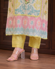 Digitally printed yellow maslin kurta (set of 3)