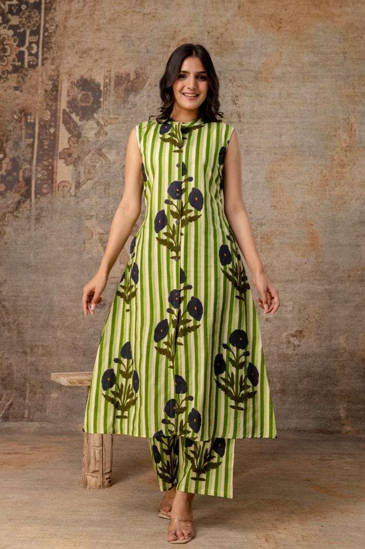 Classy A-line sleeveless cotton co-ord set