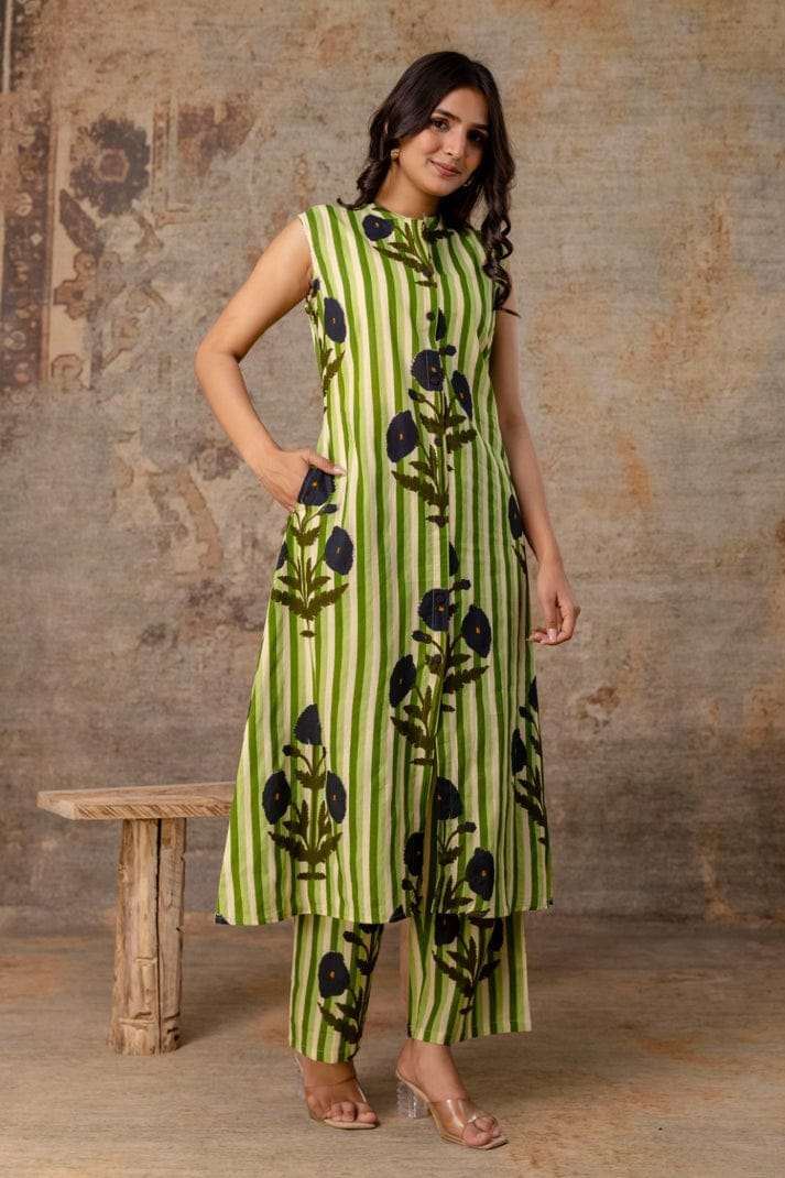 Classy A-line sleeveless cotton co-ord set