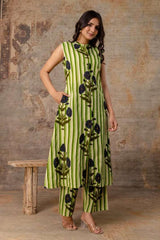 Classy A-line sleeveless cotton co-ord set