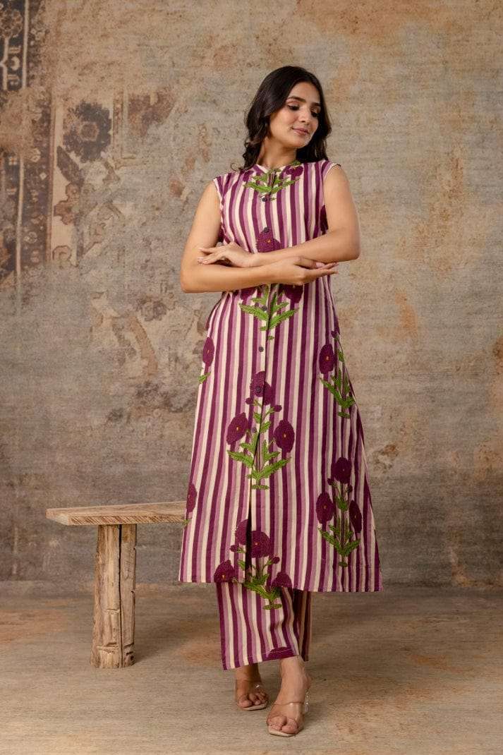 Classy A-line sleeveless cotton co-ord set