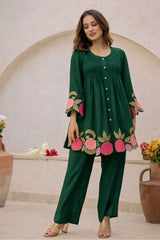 Embroidered cotton co-ord set with shantoon pants
