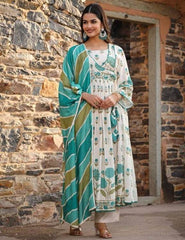 Embroidery yoke aliya cut style with beautiful print and naira cut kurta set - Eraya