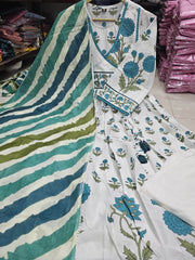 Embroidery yoke aliya cut style with beautiful print and naira cut kurta set - Eraya