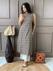 Pure cotton sleeveless kurti-plazo set - Eraya