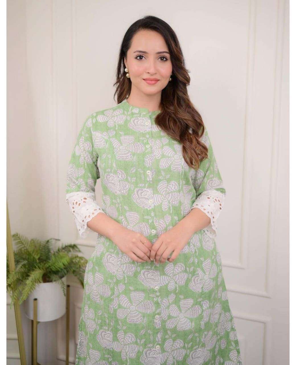 Beautiful cotton aline pattern kurt-pant set - Eraya
