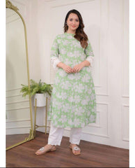 Beautiful cotton aline pattern kurt-pant set - Eraya