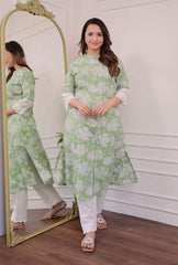 Beautiful cotton aline pattern kurt-pant set - Eraya