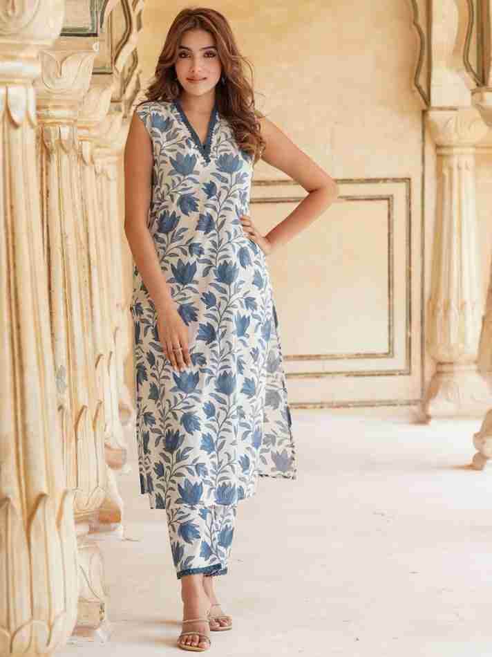 Summer special fine fabric cotton cut sleeves kurti-pant set - Eraya
