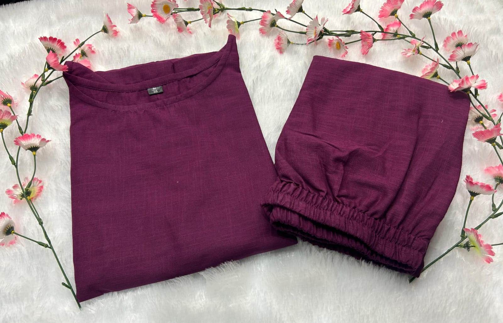 Premium cotton slub fabric top with plazo_5 colour options - Eraya